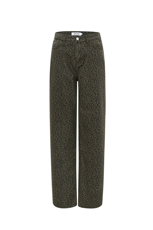 Leopard straight jeans dark brown