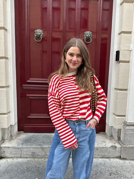 Amy gestreifter Langarmshirt rot