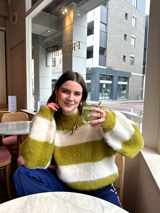 Laura gestreifter Pullover Matcha Latte