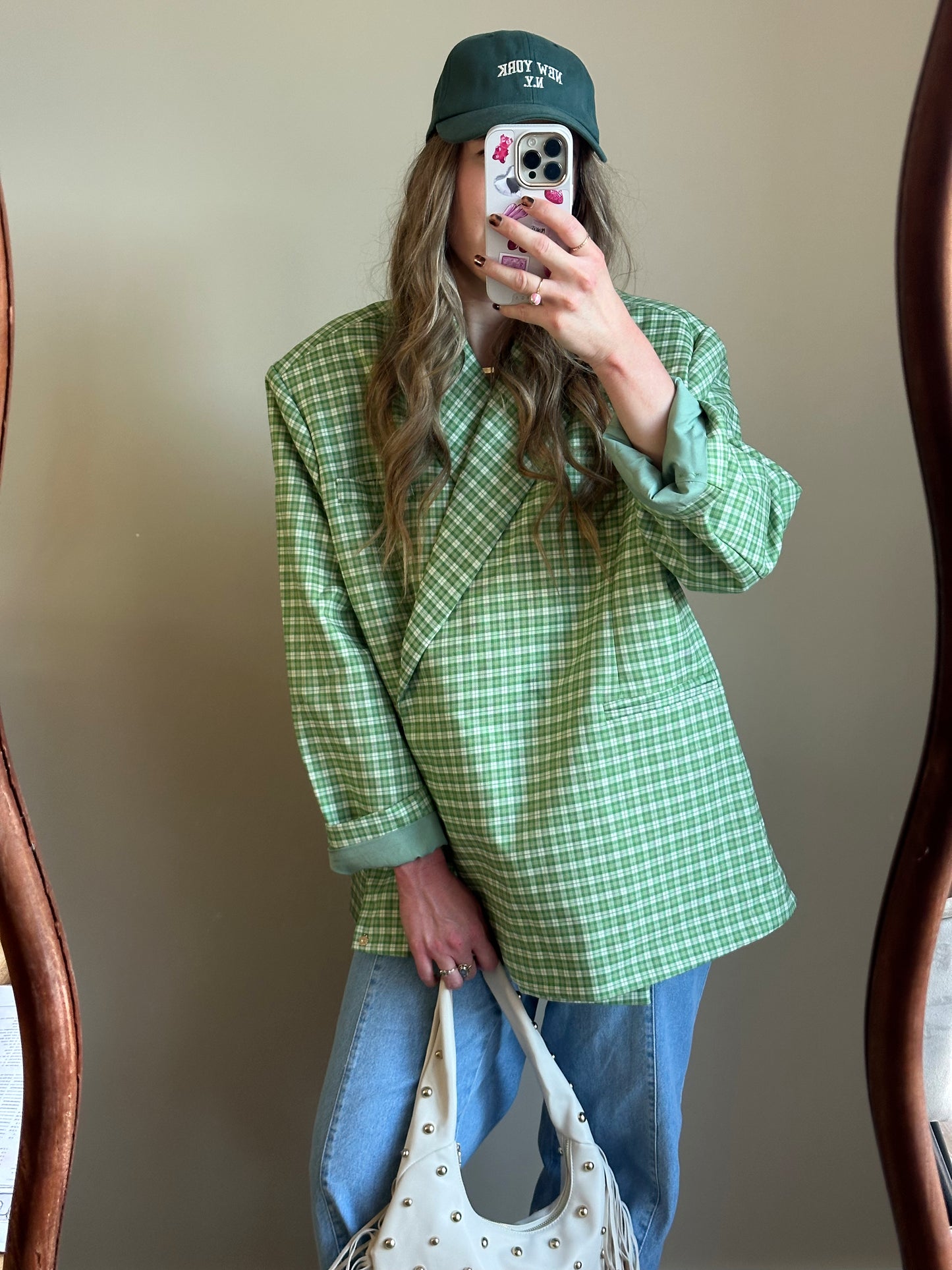 Boxy Oversized Blazer kariert grün