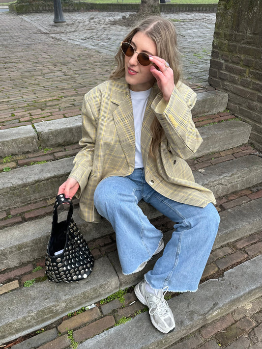Karierter Oversized-Blazer in Gelb