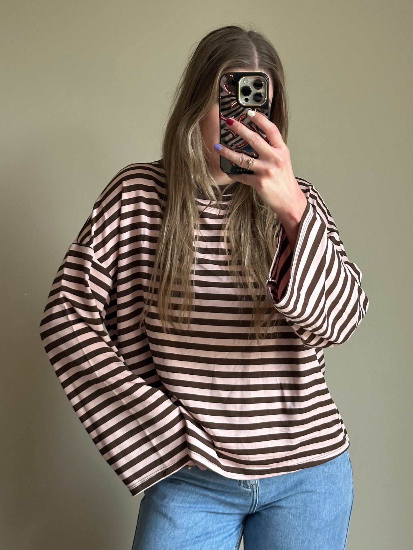Romy gestreiftes Langarmshirt rosa