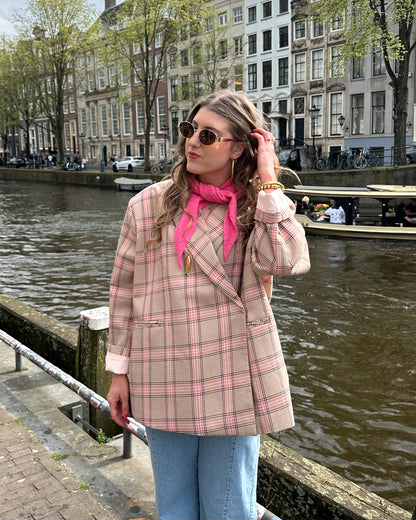 Kastiger Oversize-Blazer kariert rosa beige
