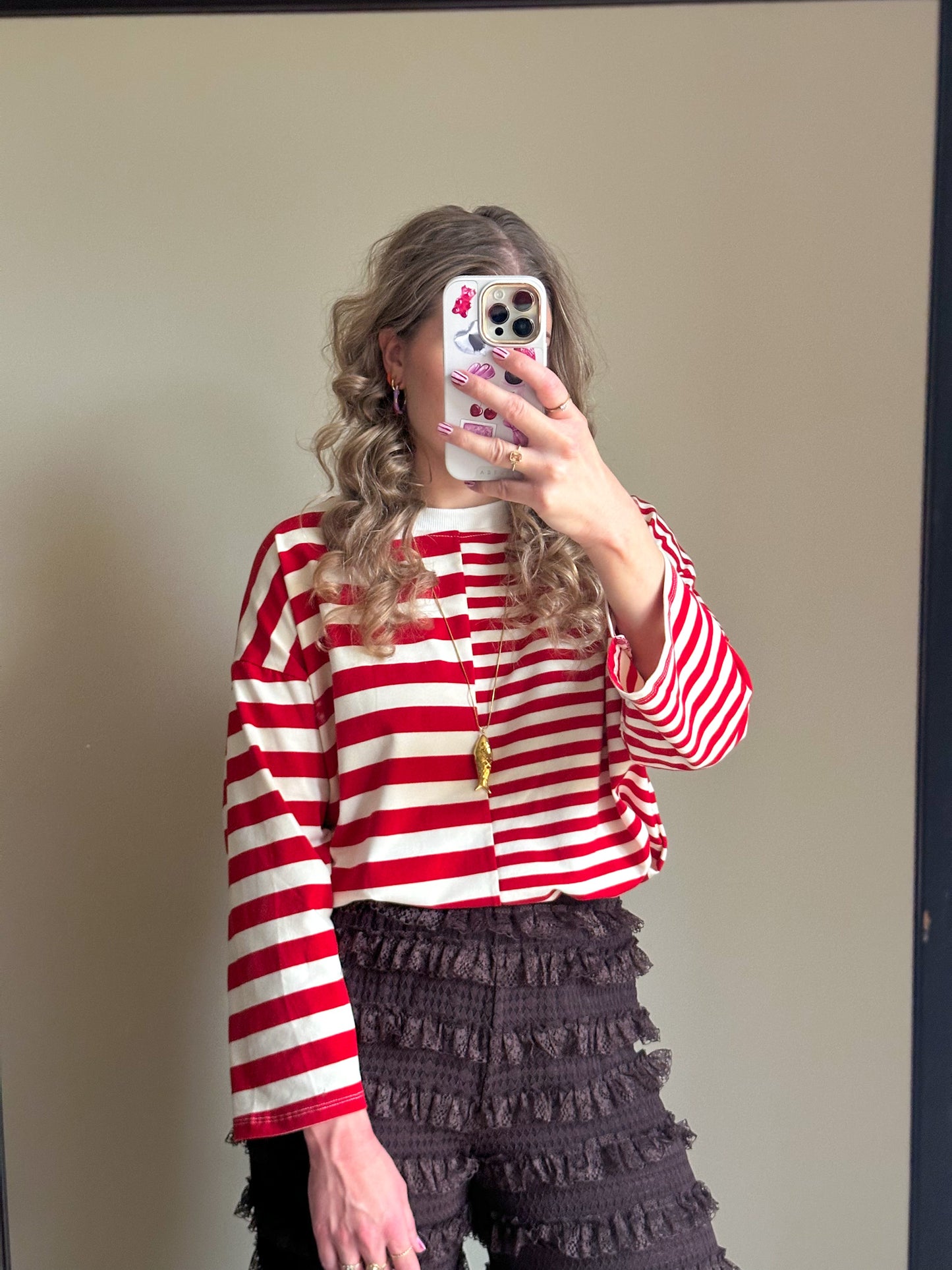 Amy gestreifter Langarmshirt rot