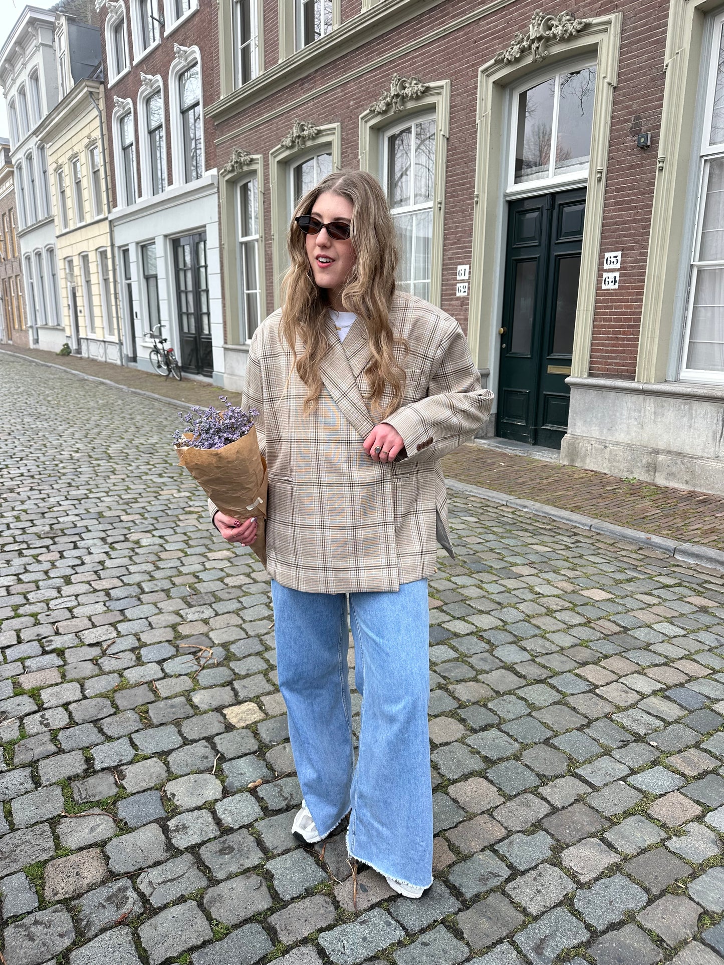 Boxy Oversize Blazer kariert blau beige
