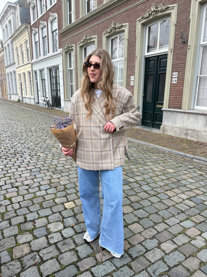Boxy Oversize Blazer kariert blau beige