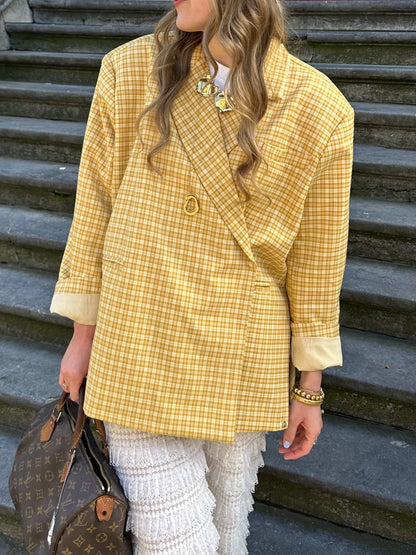 Kastiger Oversized-Blazer kariert leuchtend Gelb