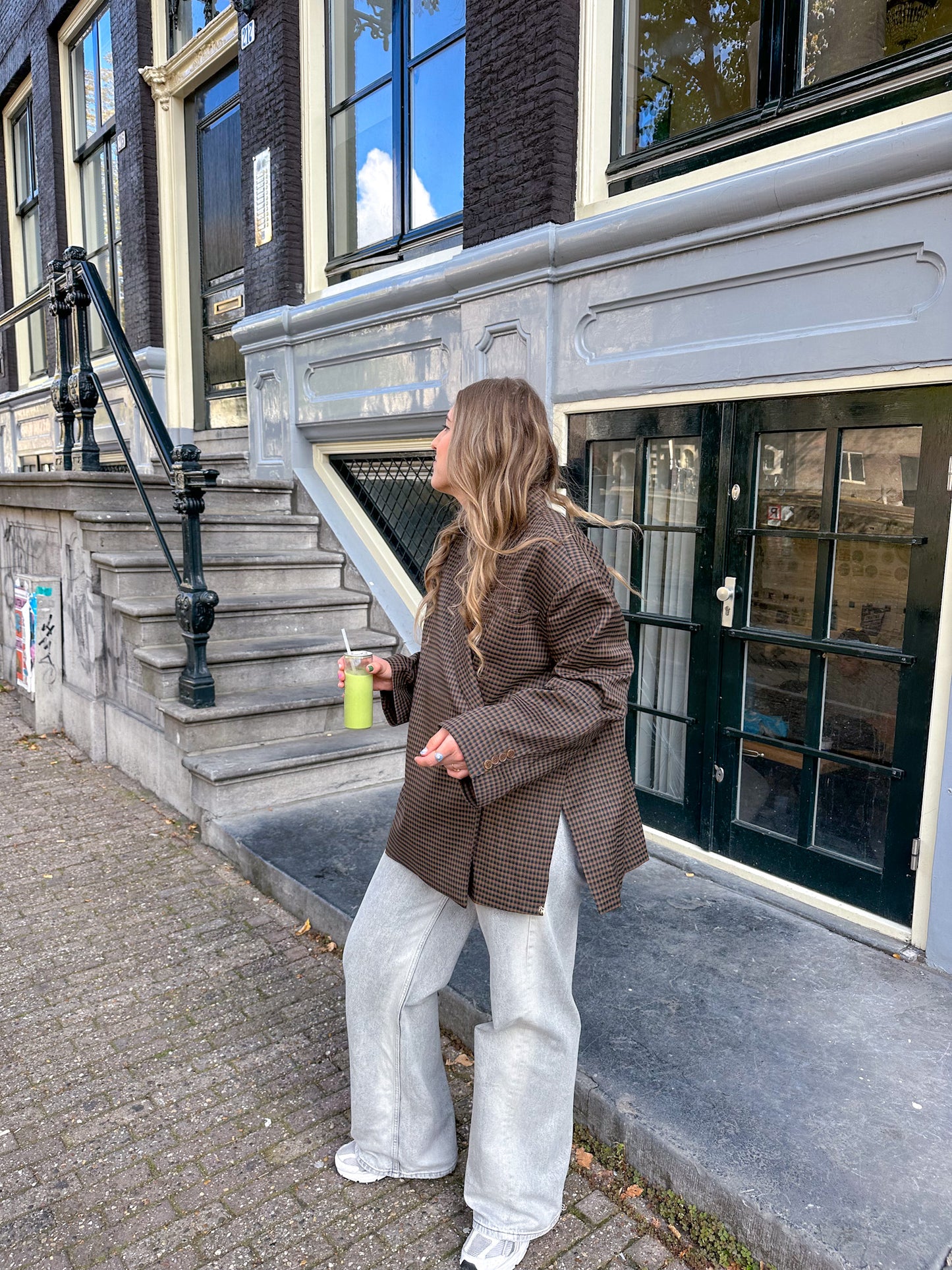 Kastiger Oversized-Blazer kariert dunkelbraun