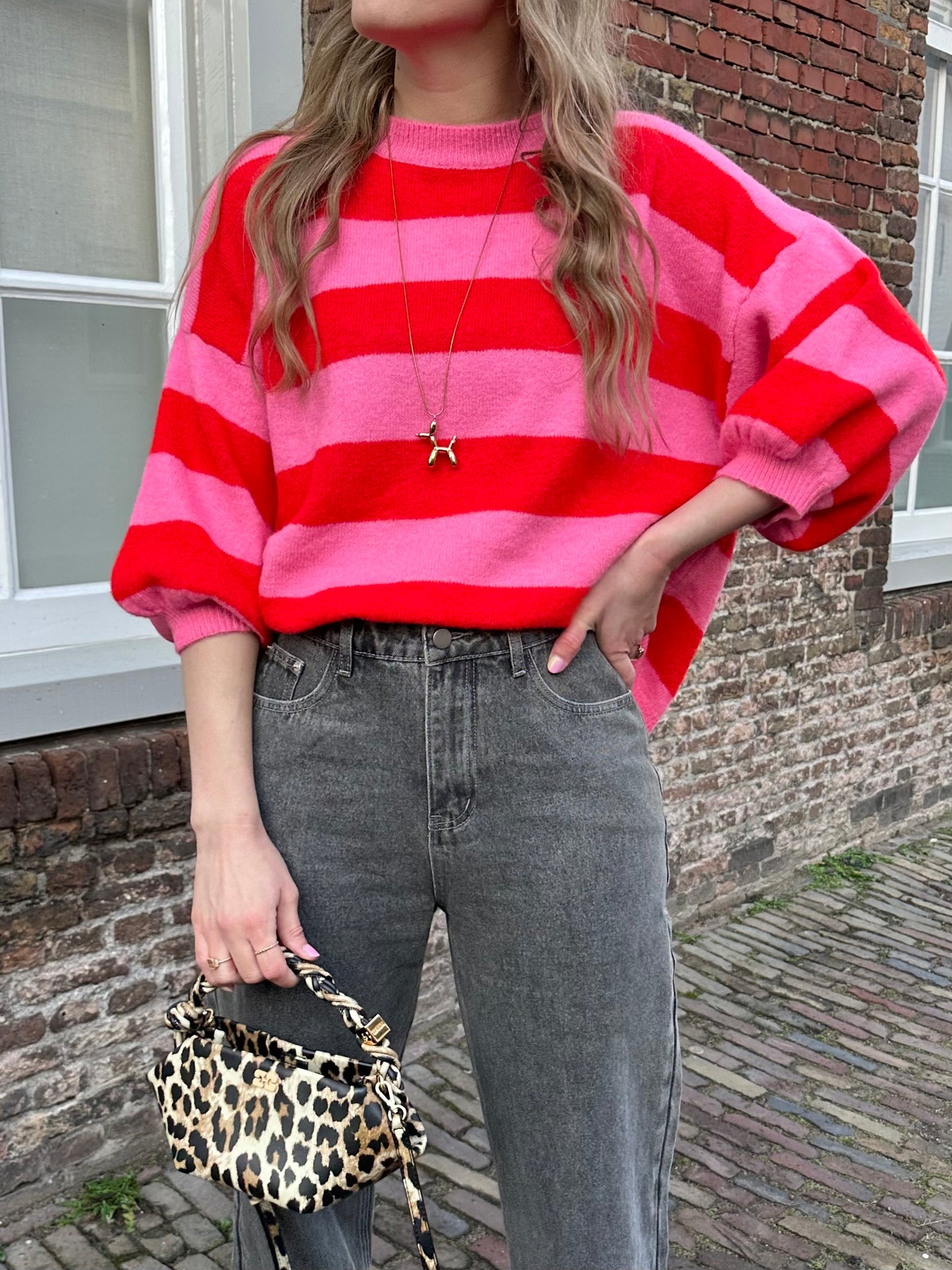 Amsel gestreifter Pullover rosa