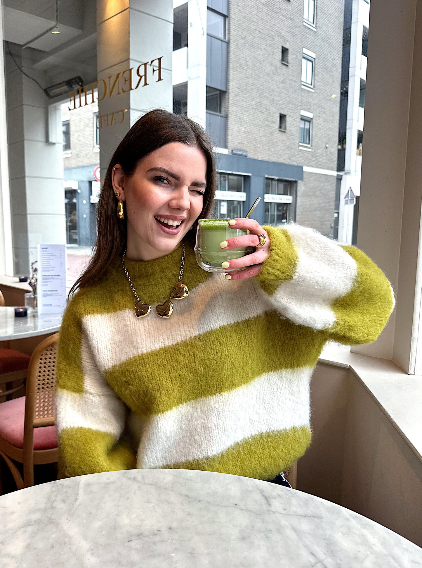 Laura gestreifter Pullover Matcha Latte
