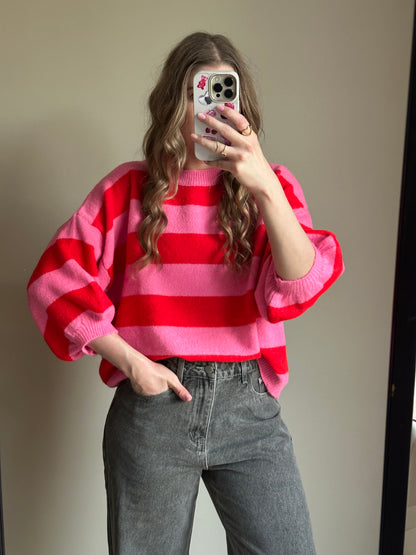 Amsel gestreifter Pullover rosa