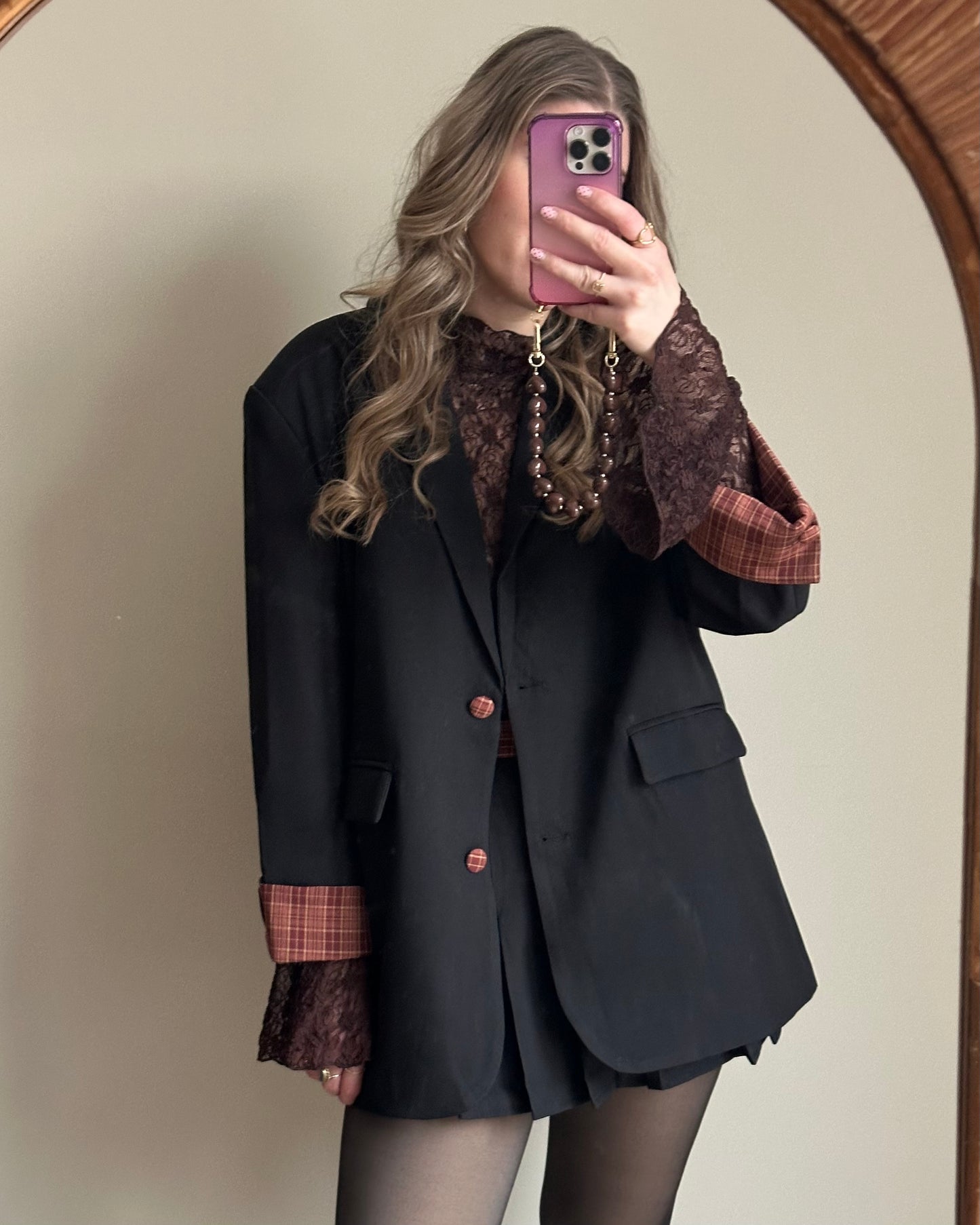 Zoey Blazer schwarz mit Karodetail