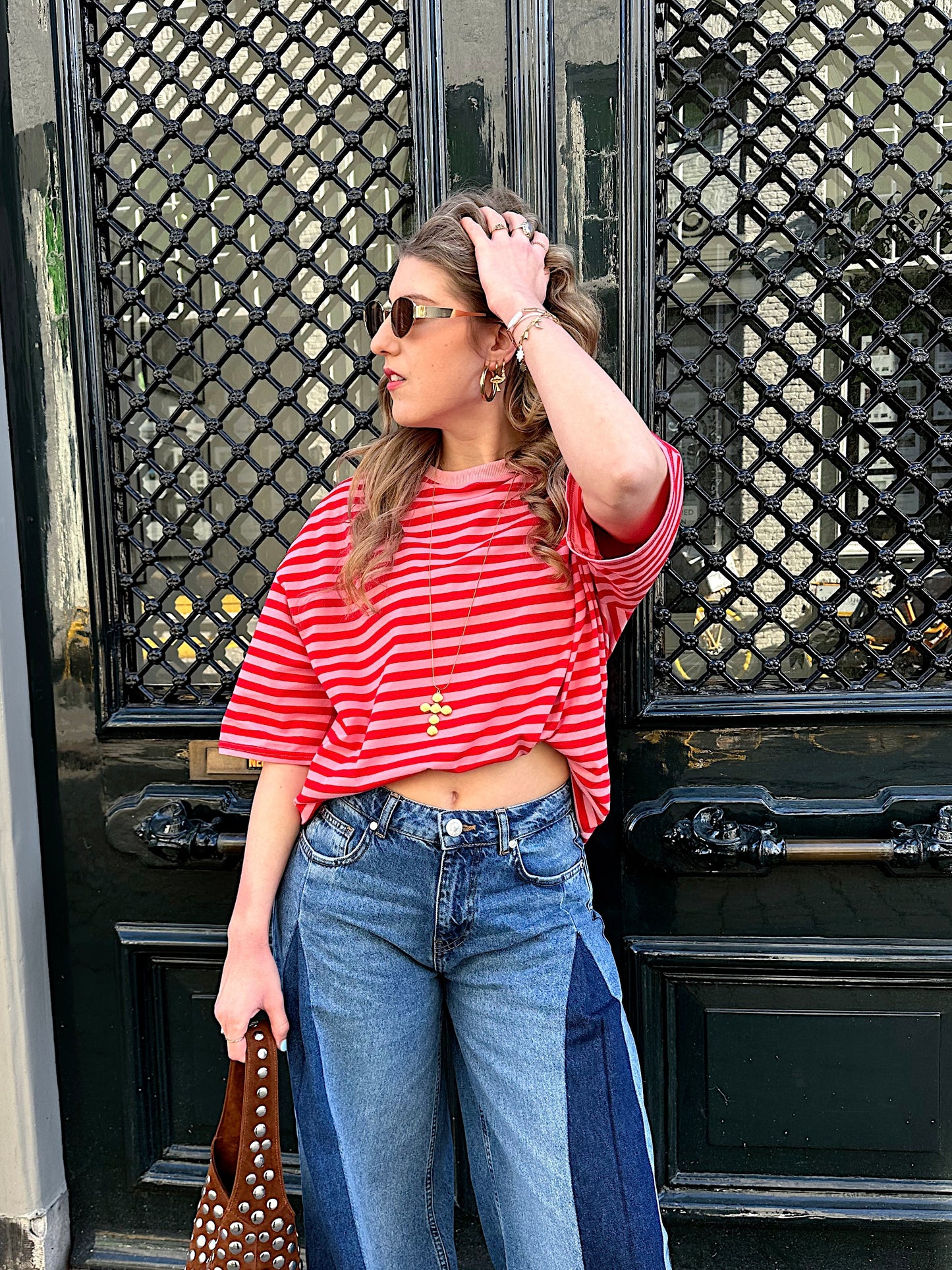 Loes T-Shirt mit Streifen rosa rot
