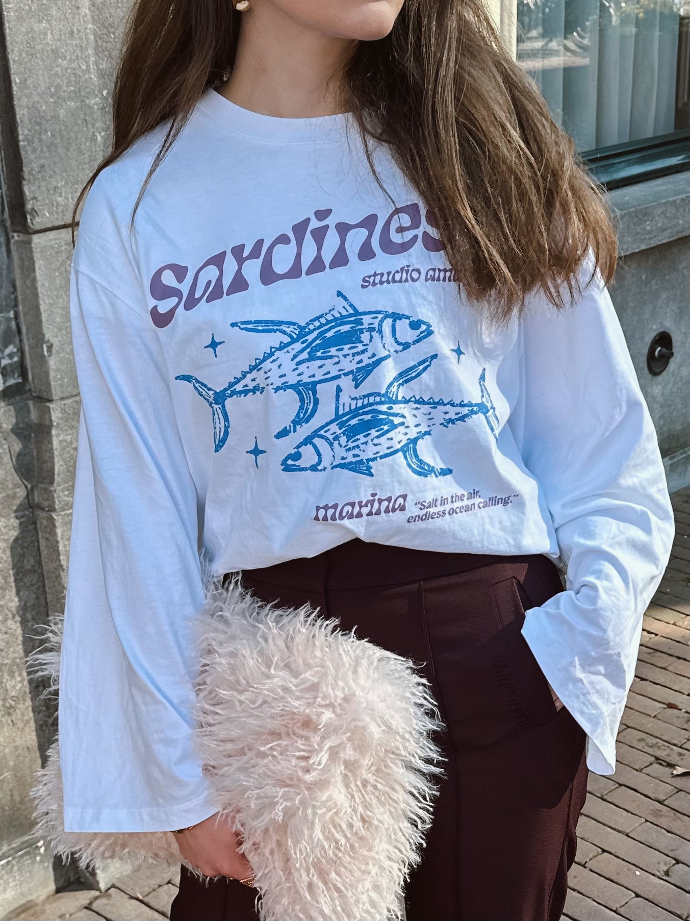 Studio Amaya Sardines Langarmshirt Print weiß