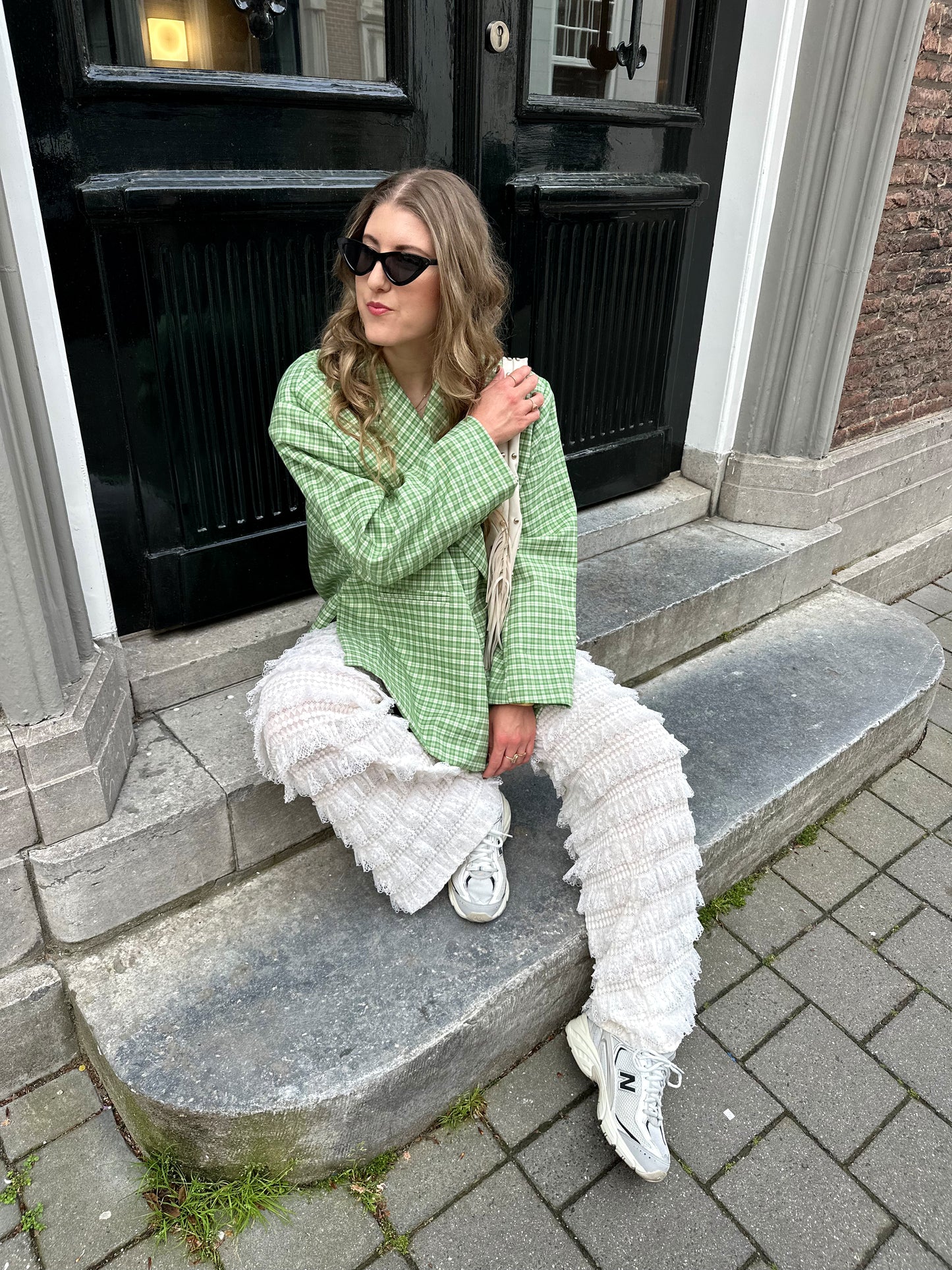 Boxy Oversized Blazer kariert grün