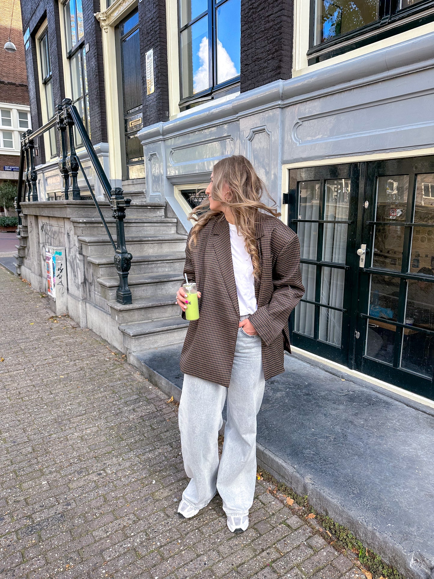 Kastiger Oversized-Blazer kariert dunkelbraun