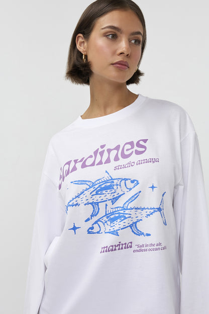 Studio Amaya Sardines Langarmshirt Print weiß
