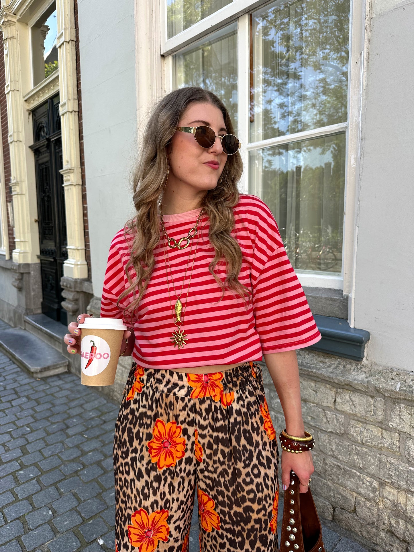 Loes T-Shirt mit Streifen rosa rot