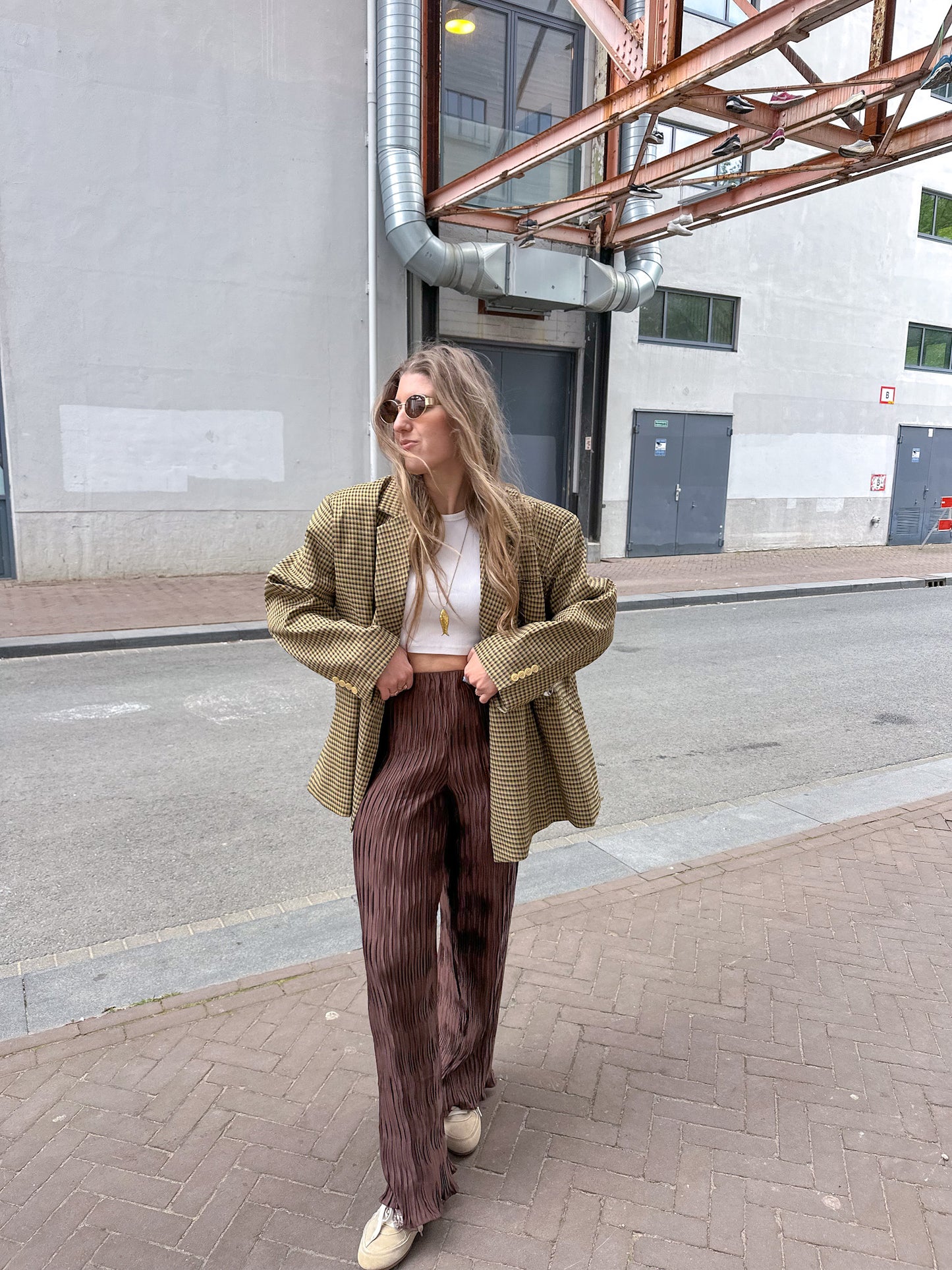 Kastenförmiger Oversize-Blazer kariert Senfgelb