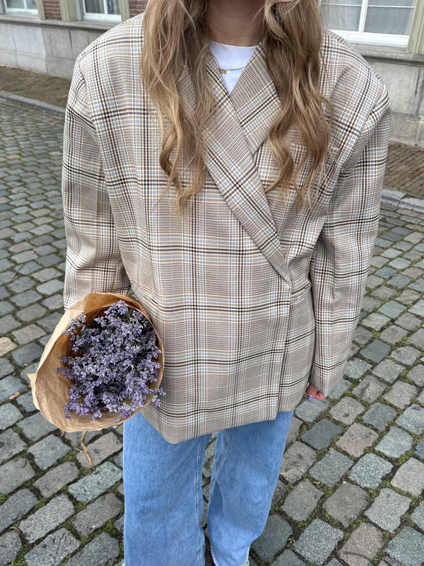 Boxy Oversize Blazer kariert blau beige