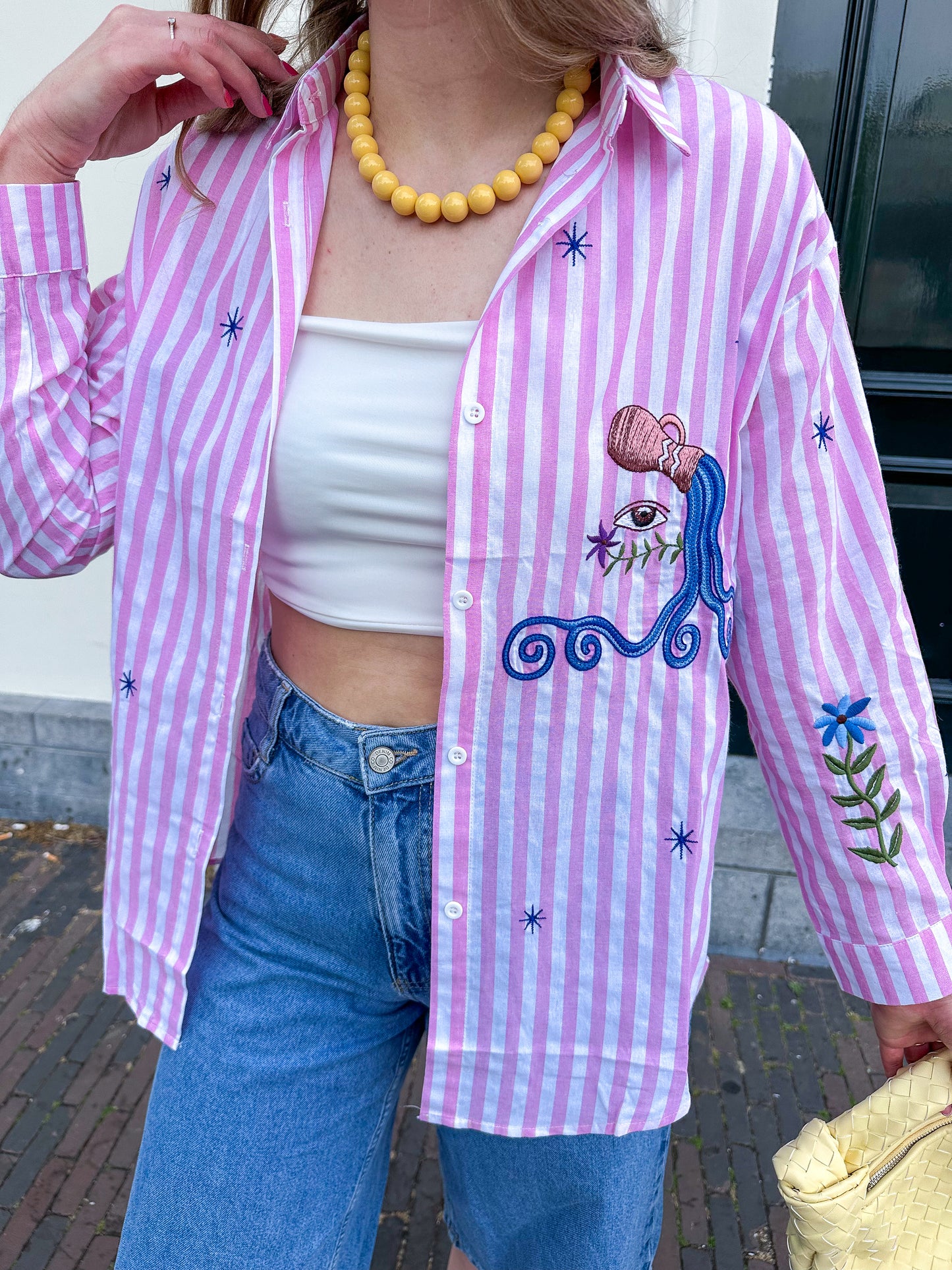 Bluse mit pinken Streifen-Patches
