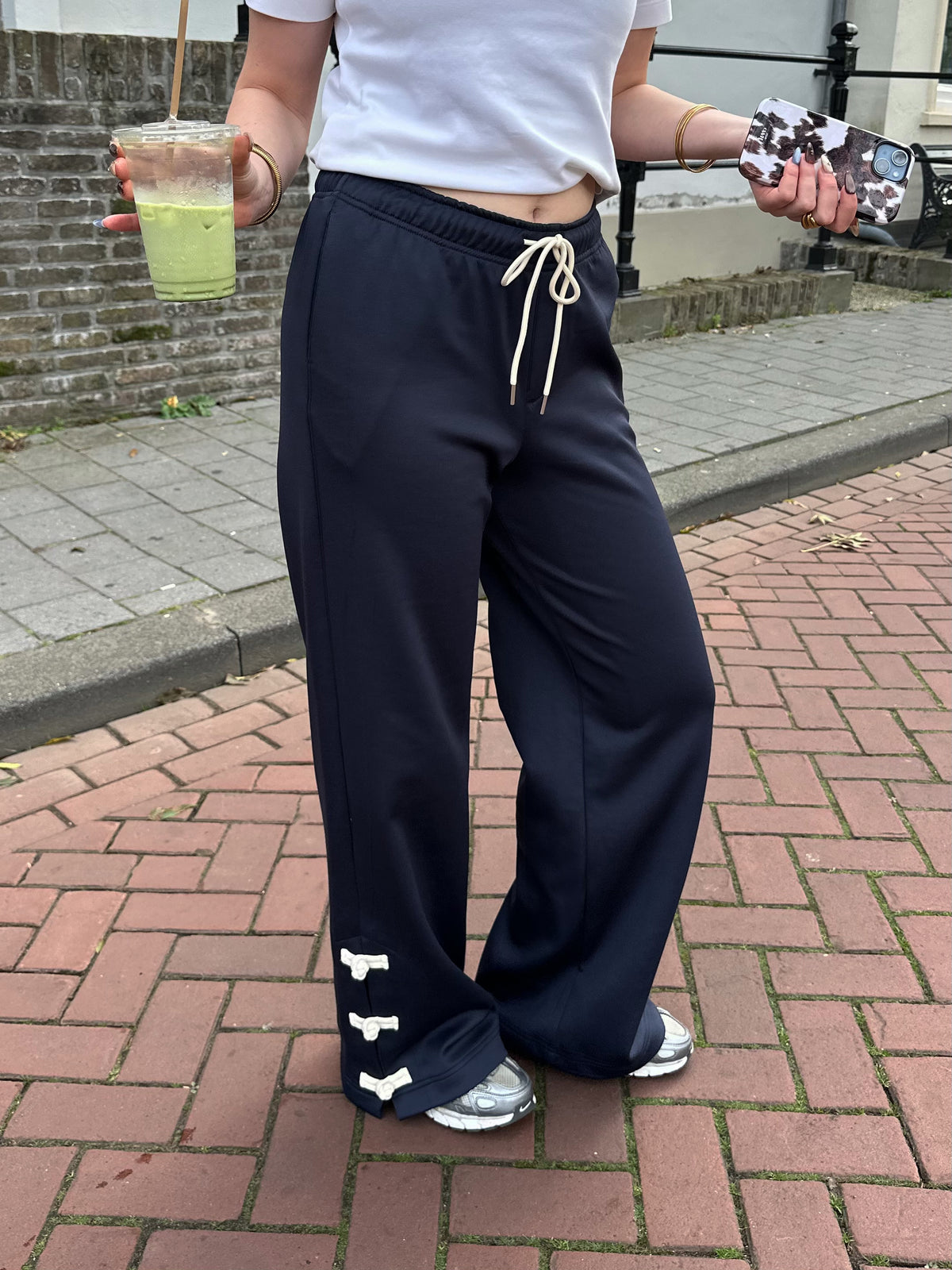 Sky Esme wide trackpants buttons navy