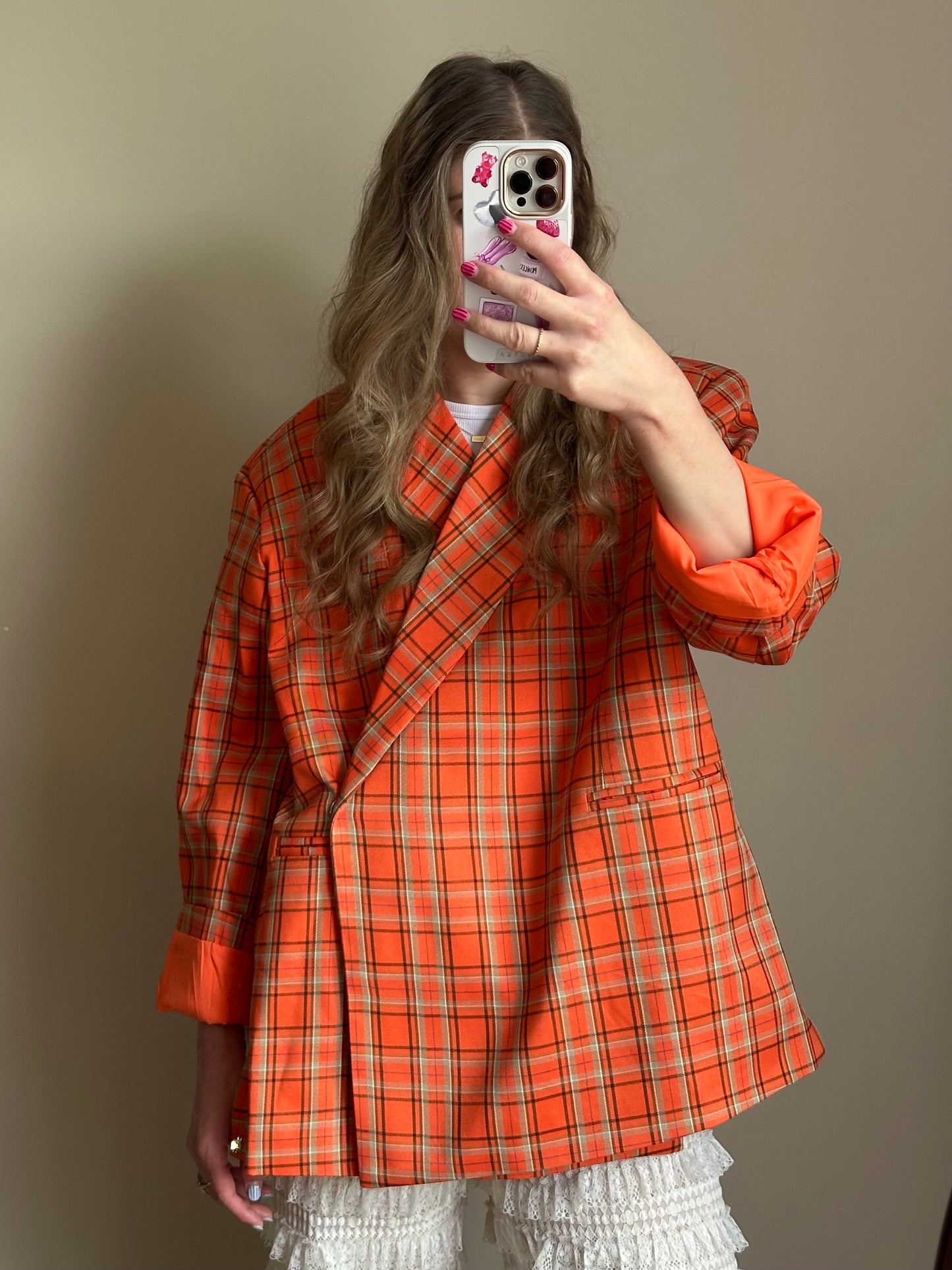 Kastiger Oversized-Blazer kariert orange
