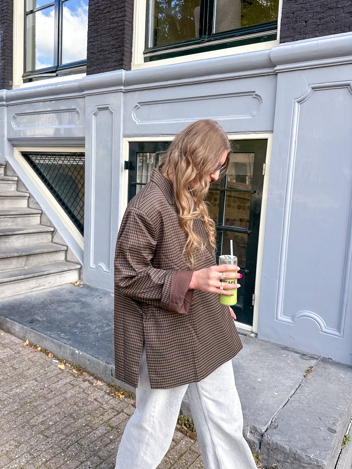 Kastiger Oversized-Blazer kariert dunkelbraun