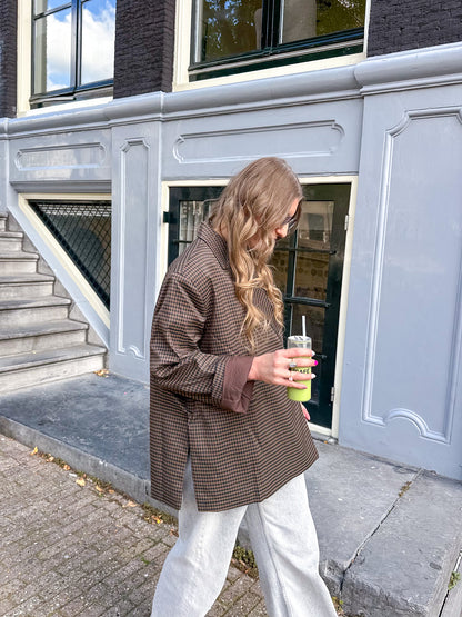 Kastiger Oversized-Blazer kariert dunkelbraun