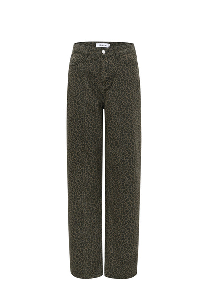 Leopard straight jeans dark brown