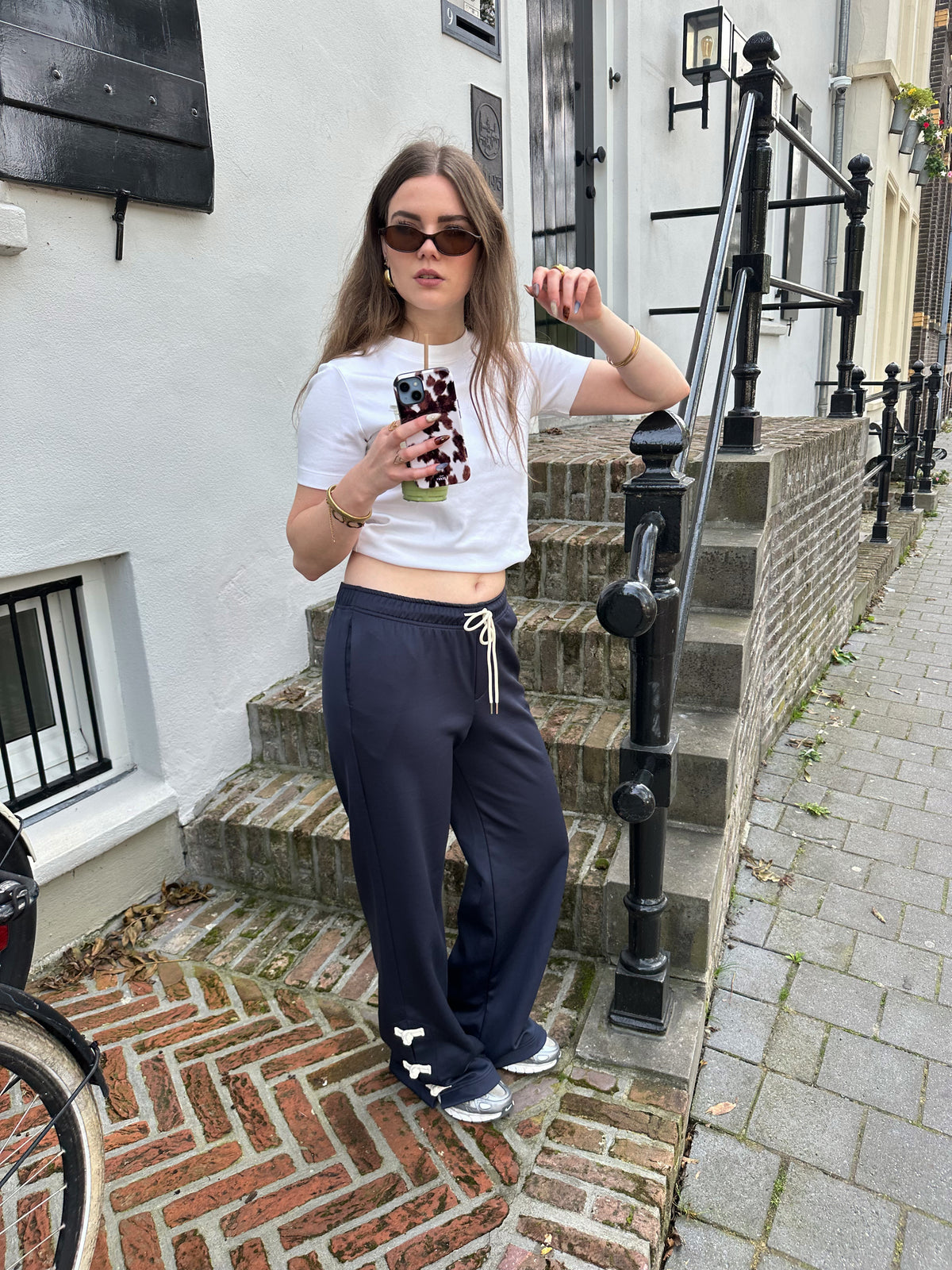 Sky Esme wide trackpants buttons navy