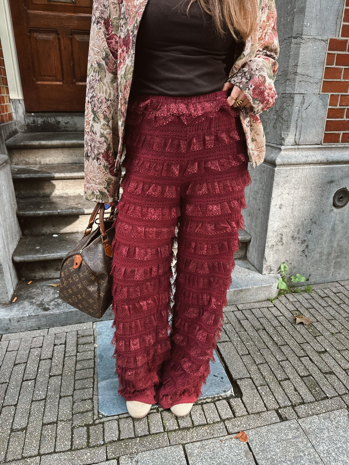 Harper & Yve LO ruffle pants bordeaux