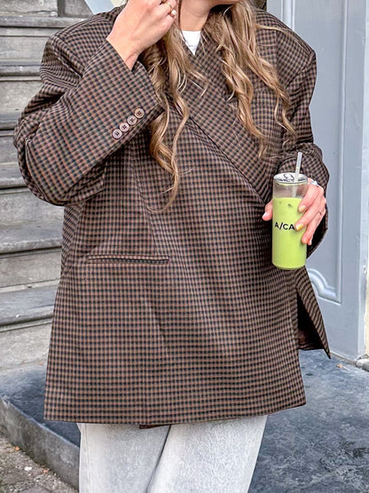 Kastiger Oversized-Blazer kariert dunkelbraun