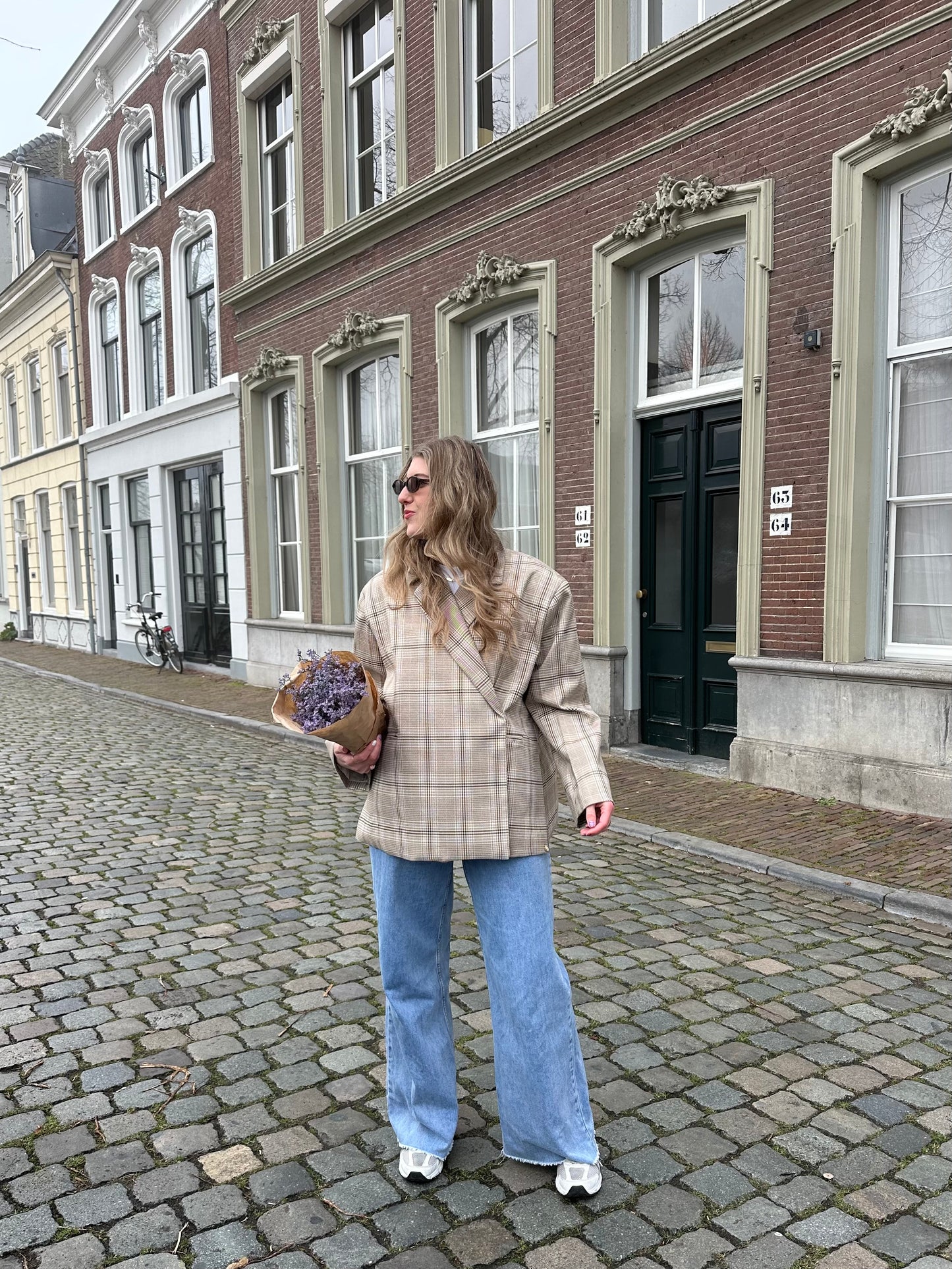 Boxy Oversize Blazer kariert blau beige