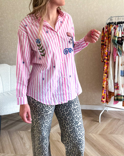 Bluse mit pinken Streifen-Patches