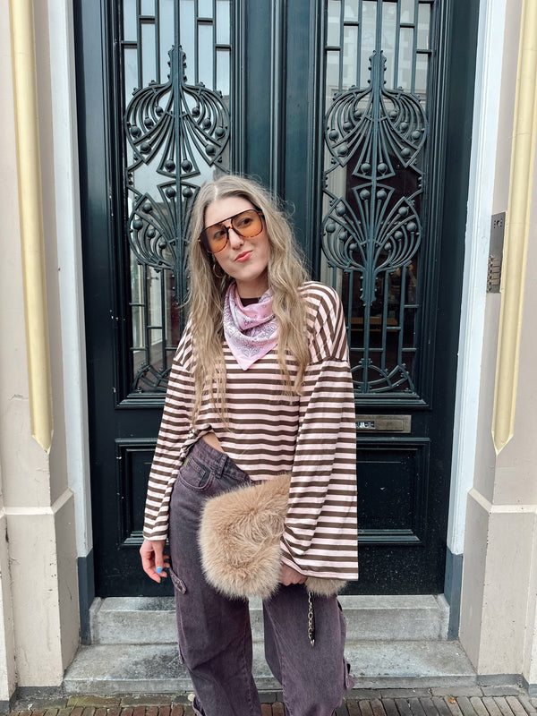 Romy gestreiftes Langarmshirt rosa