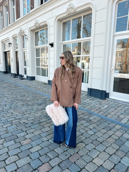 Boxy Oversized-Blazer kariert rosa braun