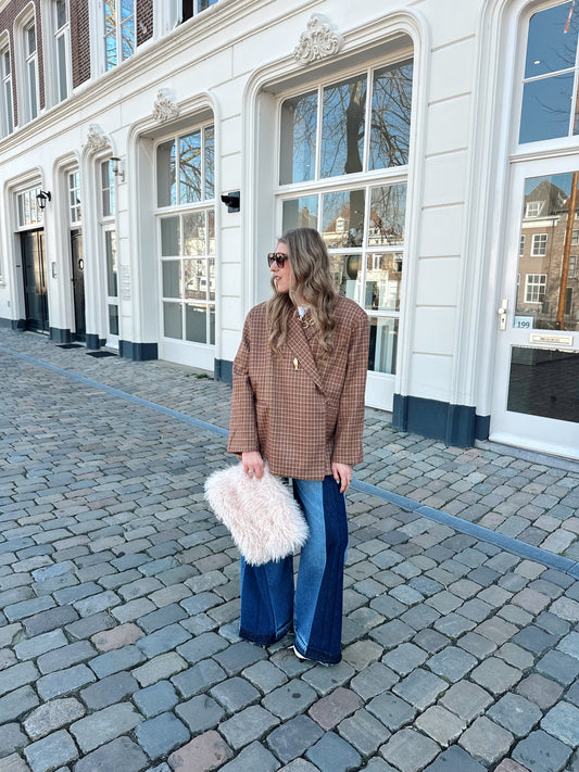 Boxy Oversized-Blazer kariert rosa braun