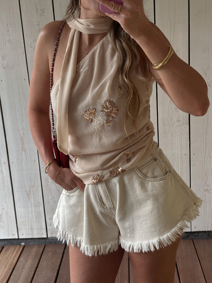 Lynn sleeveless scarf top beige