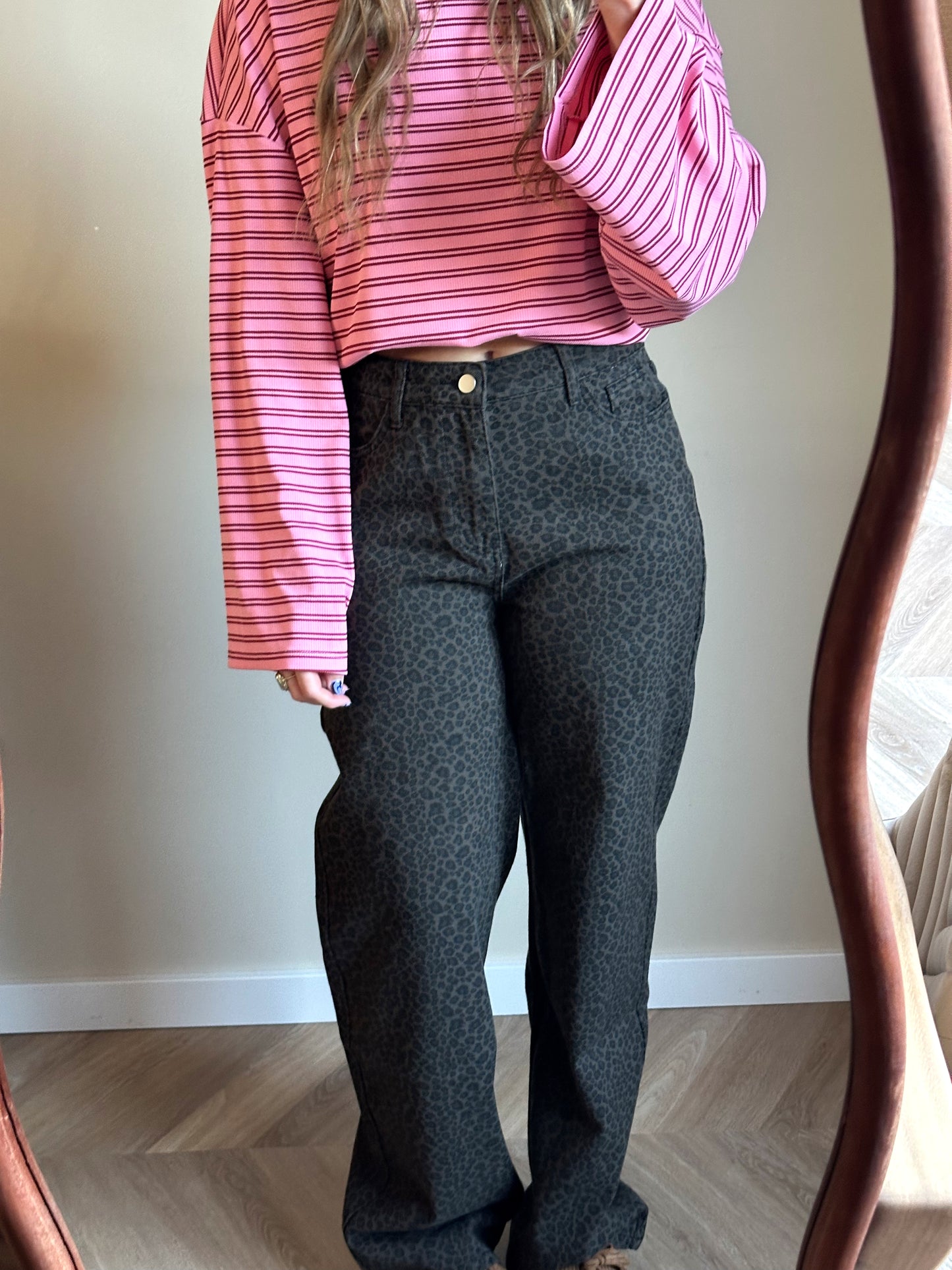 Leopard Straight Jeans Dunkelbraun