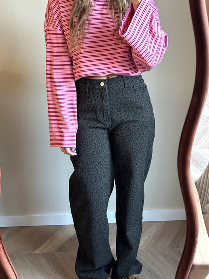 Leopard Straight Jeans Dunkelbraun