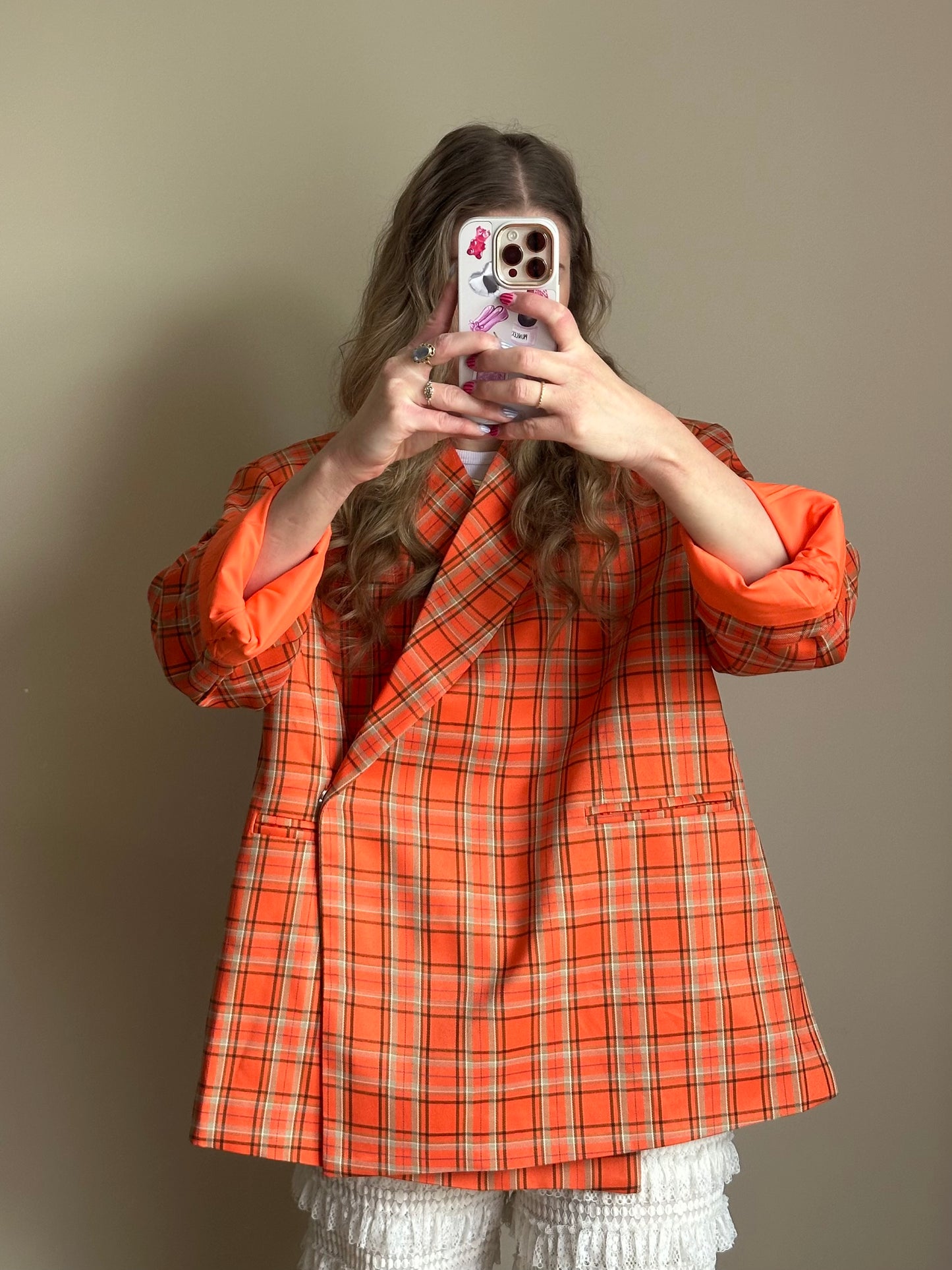 Kastiger Oversized-Blazer kariert orange