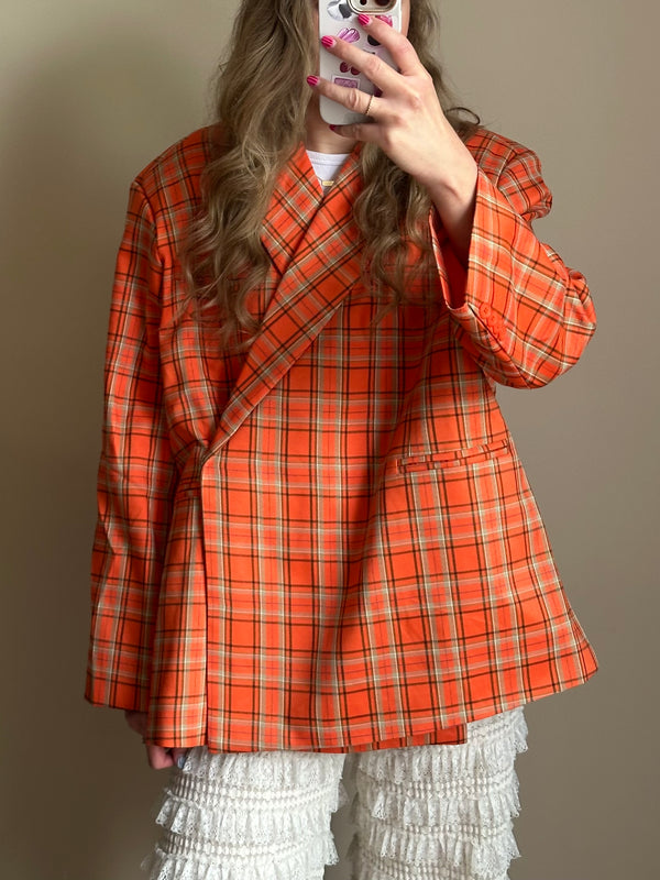 Kastiger Oversized-Blazer kariert orange