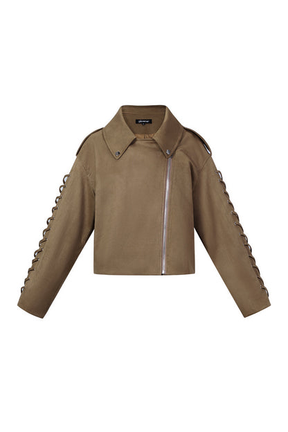 My Way faux leather jacket brown met veter