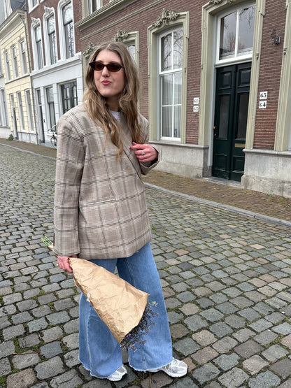 Boxy Oversize Blazer kariert blau beige
