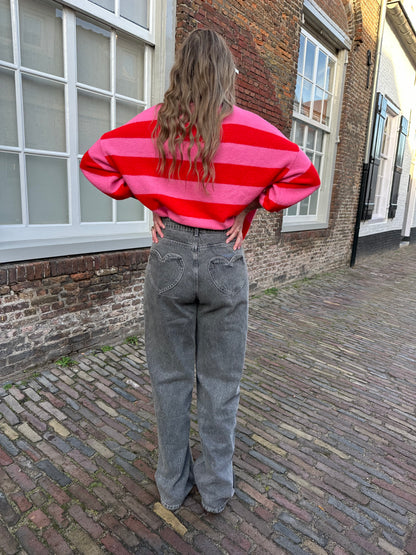 Amour Straight Leg Jeans mit Herzen Grau