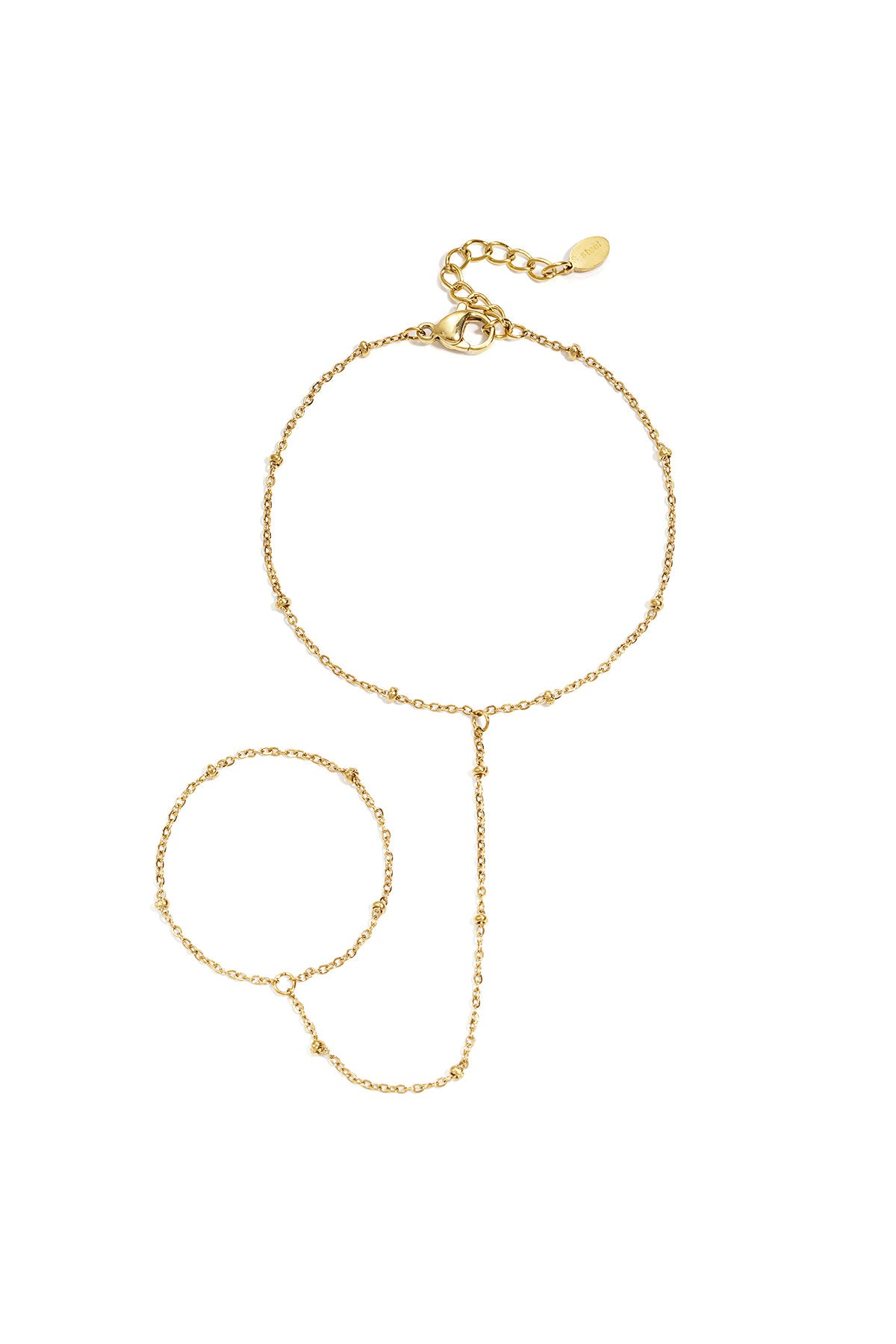 Strings attached handchain armband met ring gold