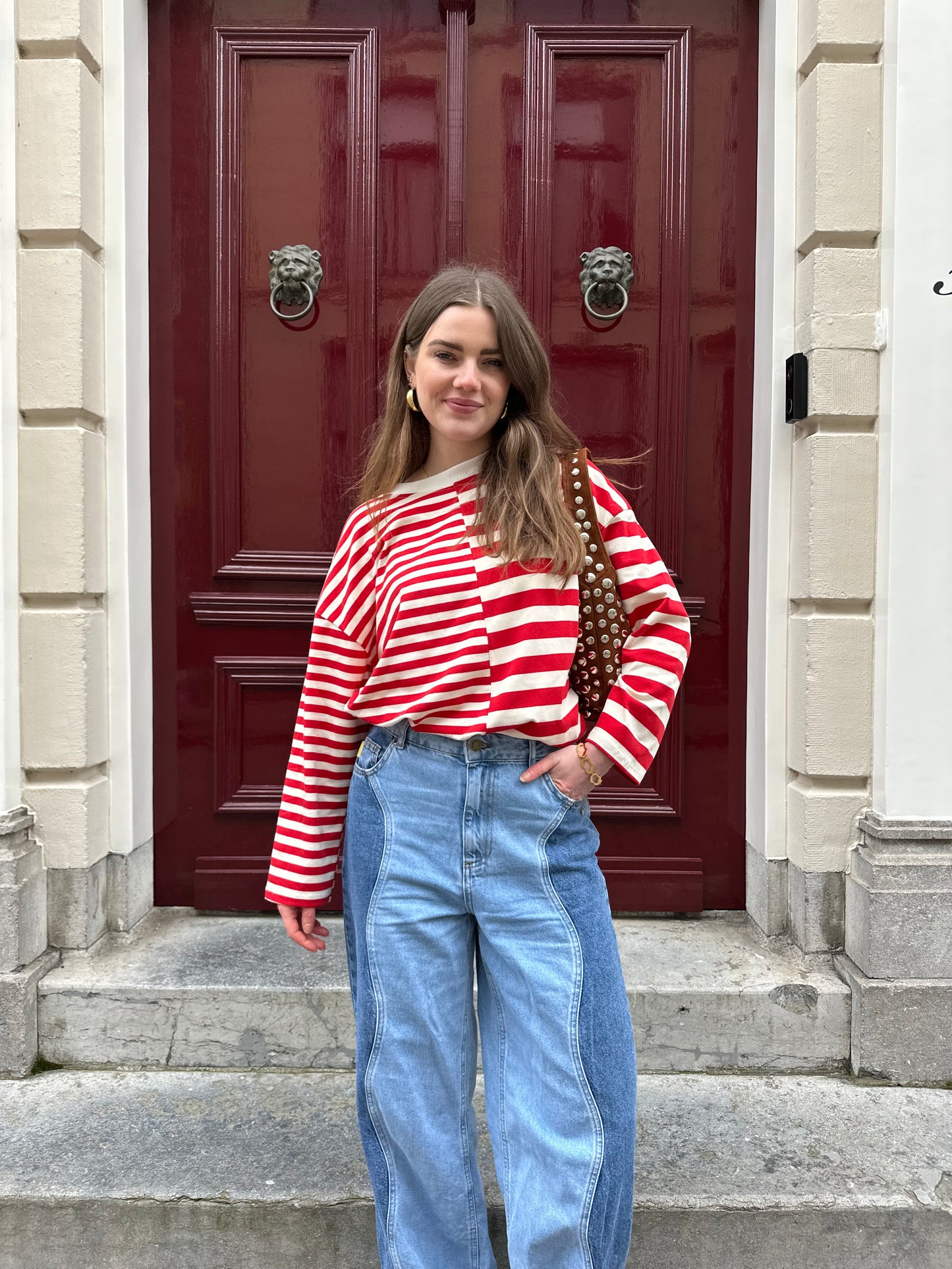 Amy gestreifter Langarmshirt rot