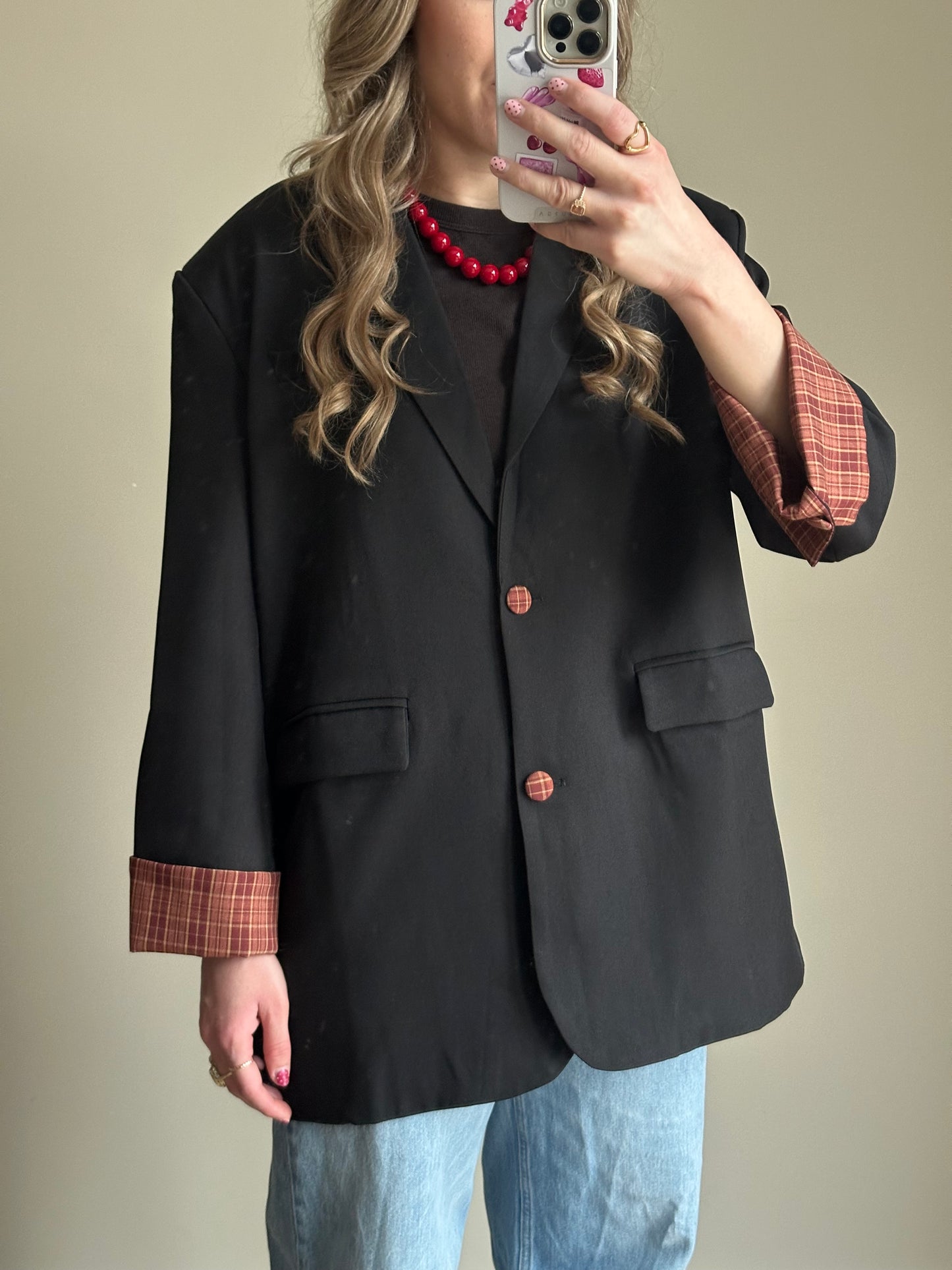 Zoey Blazer schwarz mit Karodetail