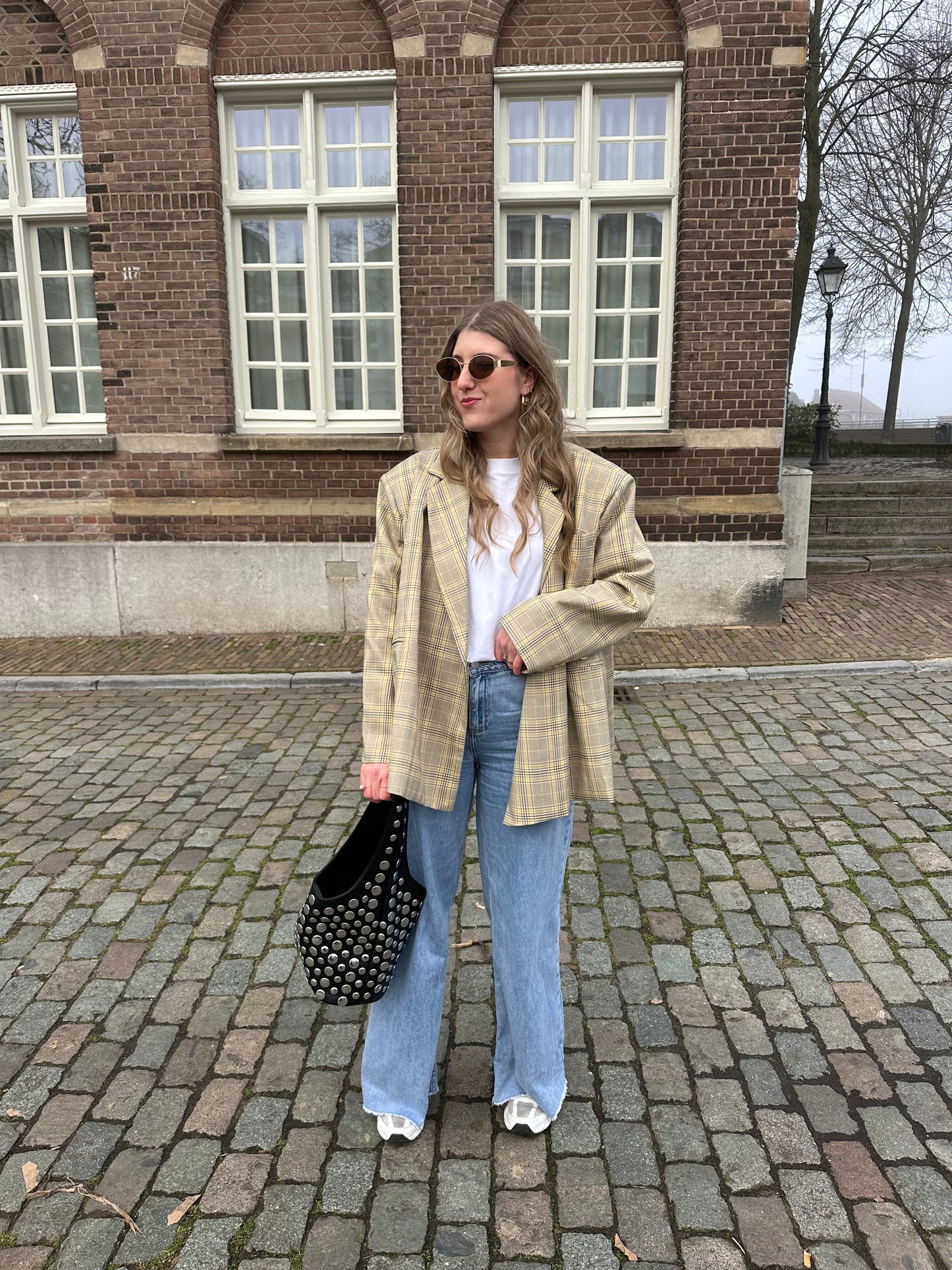 Karierter Oversized-Blazer in Gelb